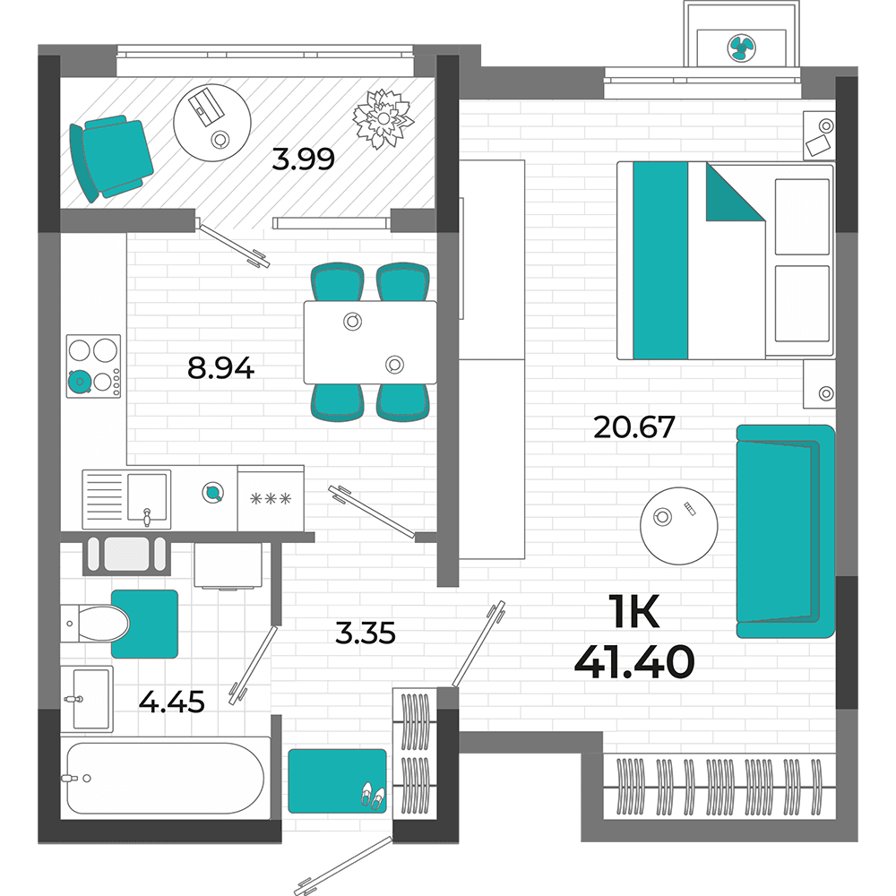1-к, 41.4 м² · Мойнако Ривьера