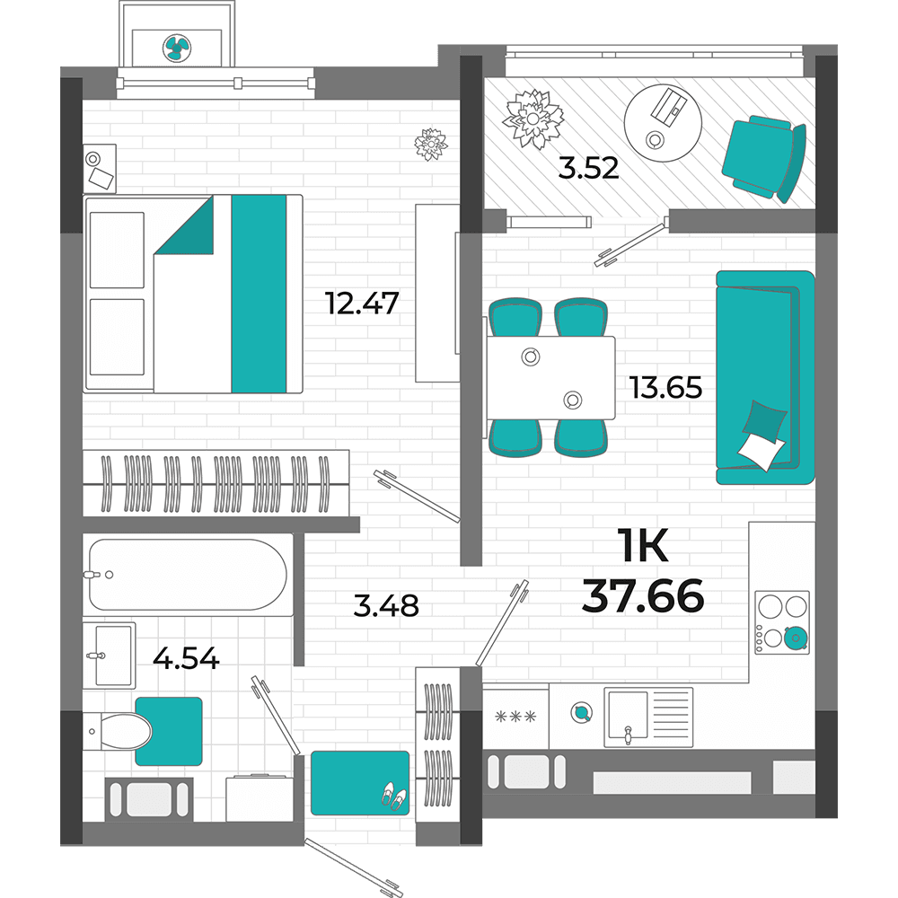 1-к, 37.66 м² · Мойнако Ривьера
