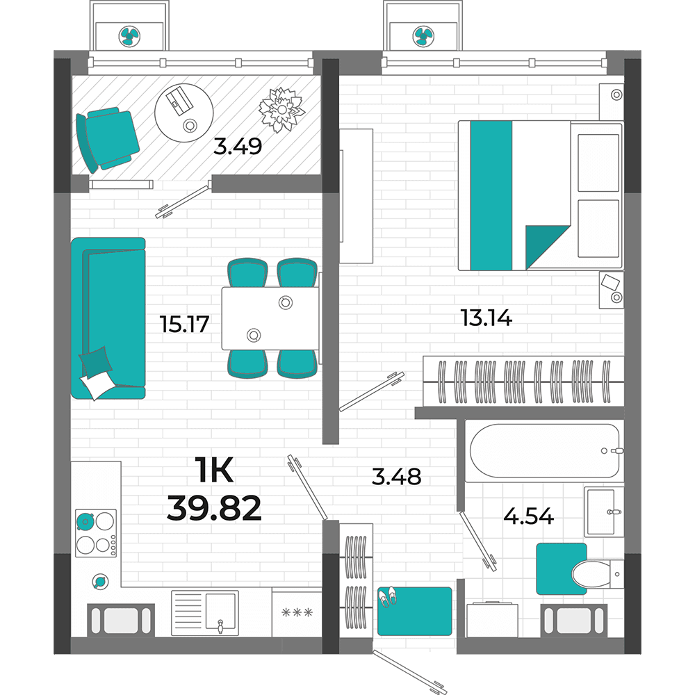 1-к, 39.82 м² · Мойнако Ривьера