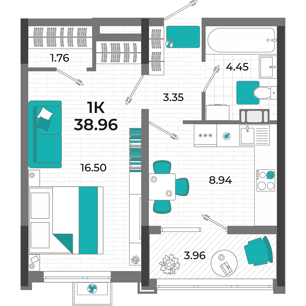 1-к, 38.96 м² · Мойнако Ривьера