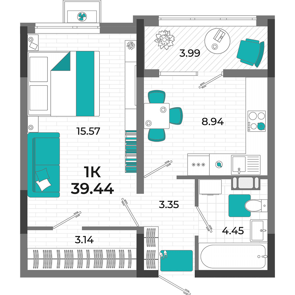 1-к, 39.44 м² · Мойнако Ривьера