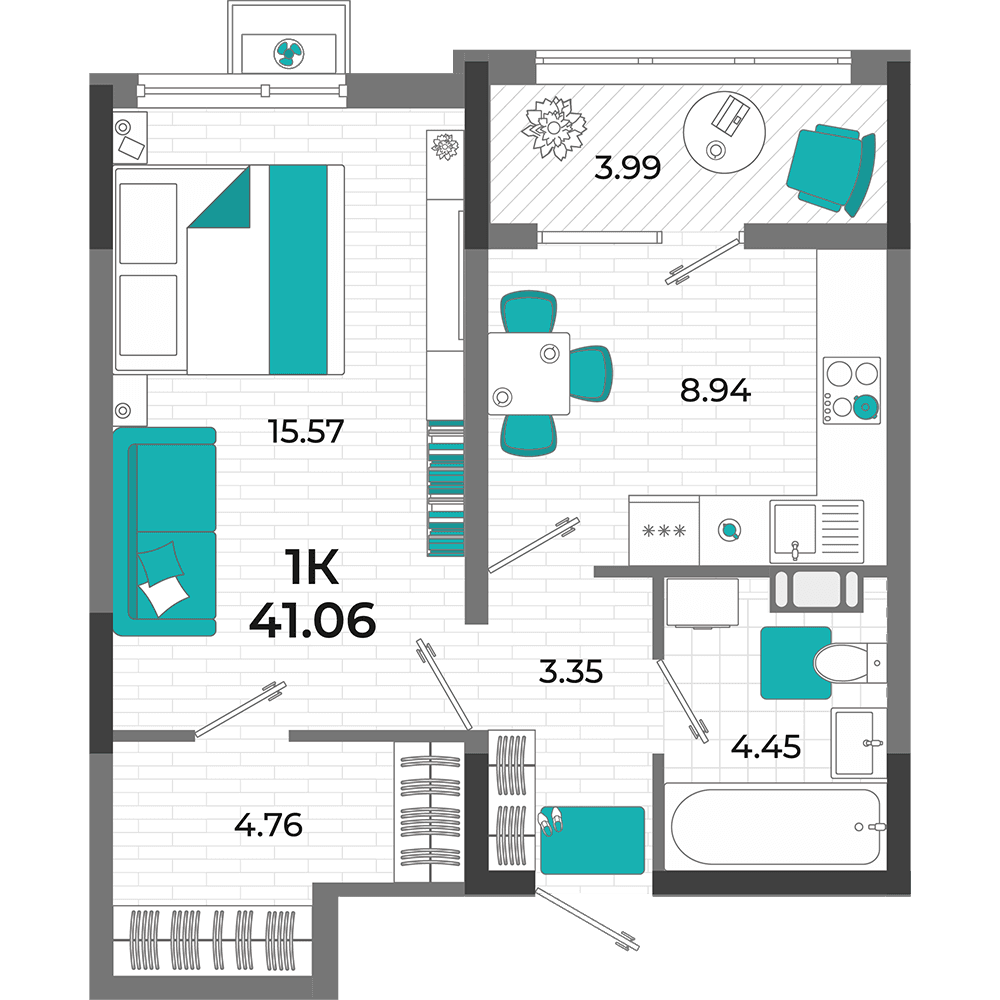 1-к, 41.06 м² · Мойнако Ривьера