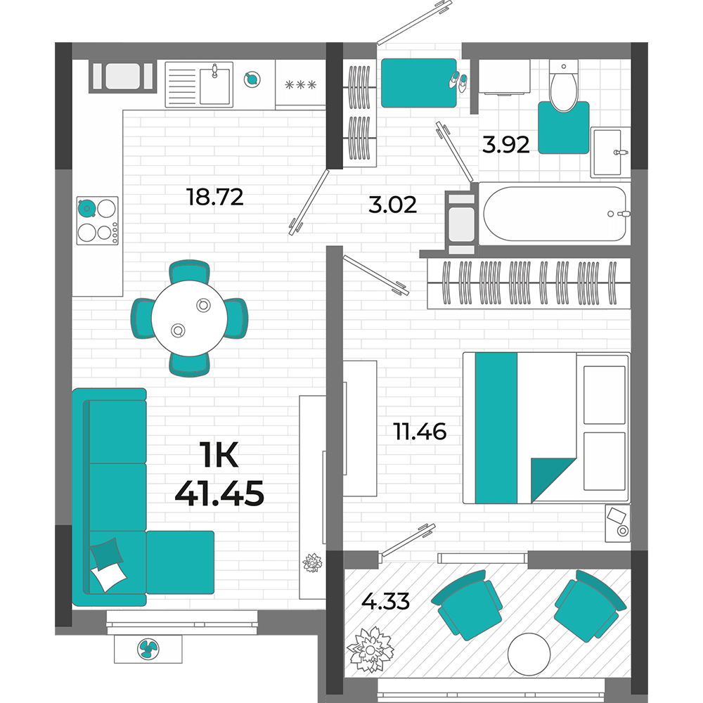 1-к, 41.45 м² · Мойнако Ривьера