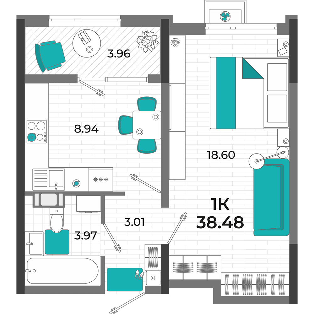 1-к, 38.48 м² · Мойнако Ривьера