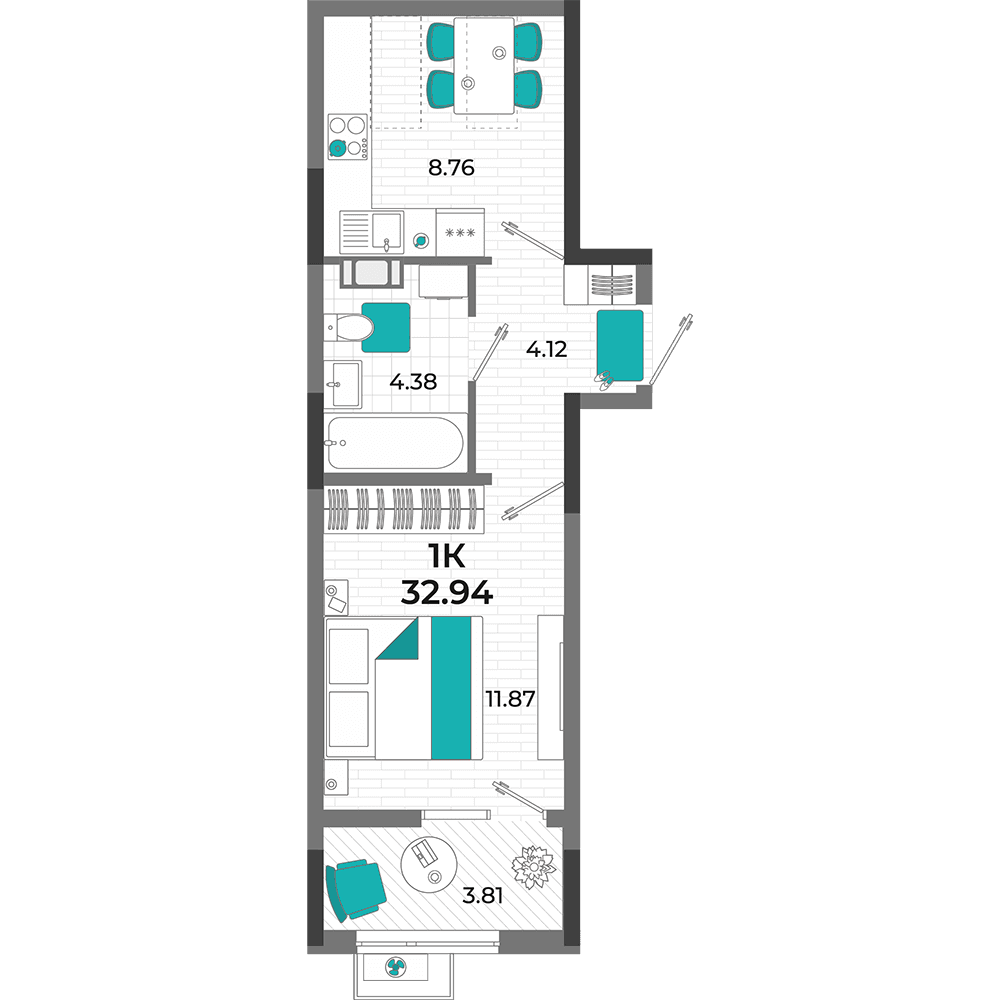1-к, 32.94 м² · Мойнако Ривьера