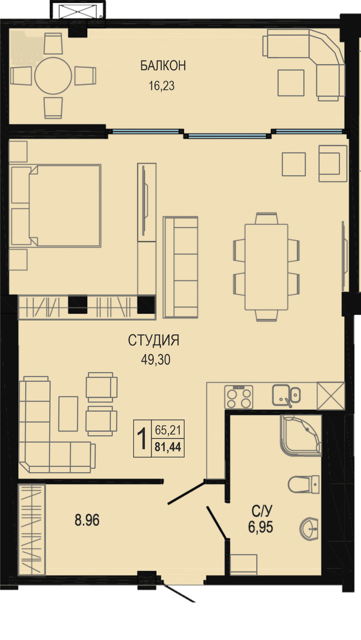 Студия, 83.5 м² · Акватория