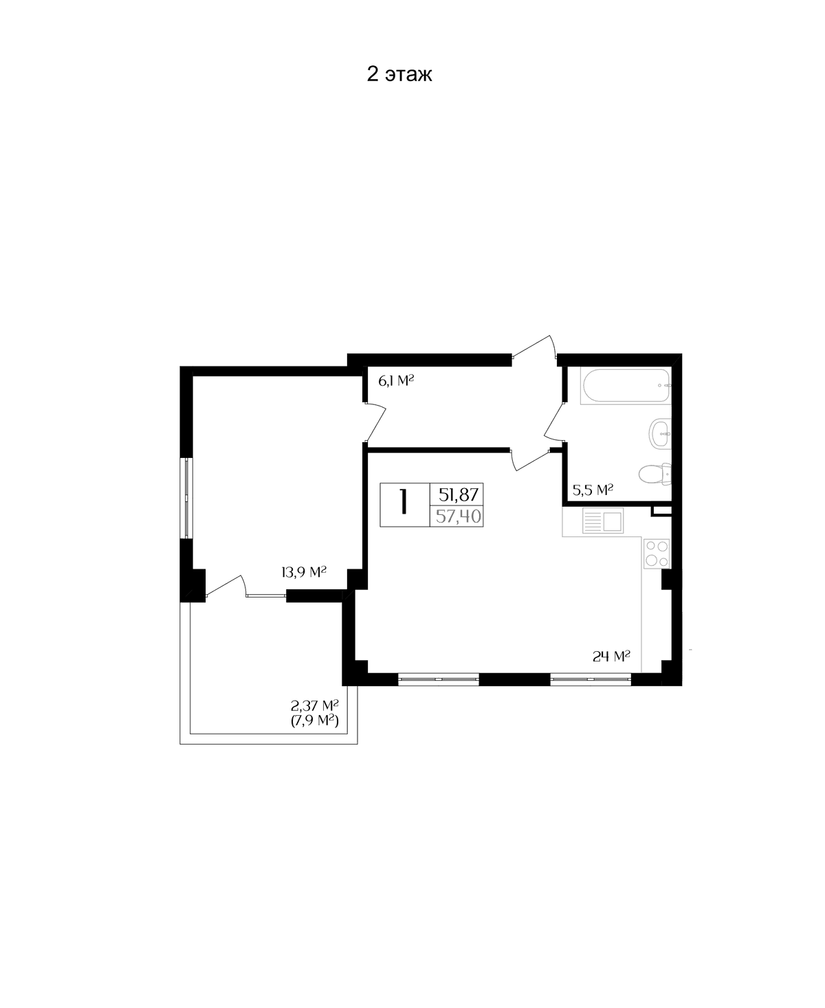 1-к, 51.87 м² · Фаворит