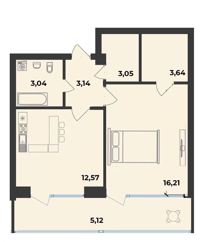 1-комн. квартира 46,9 м² в ЖК «Аквамарин Парк», Севастополь