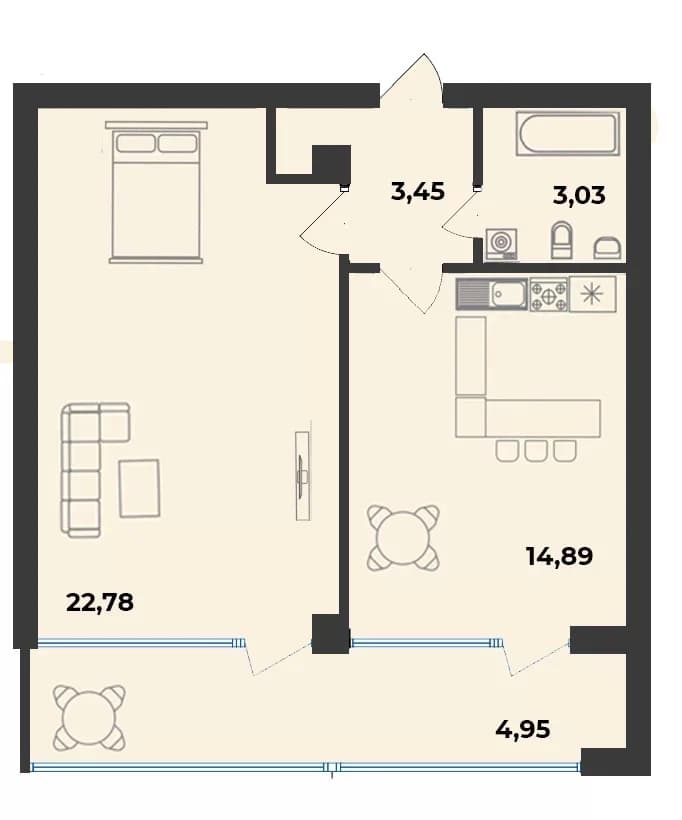 1-комн. квартира 49,1 м² в ЖК «Аквамарин Парк», Севастополь