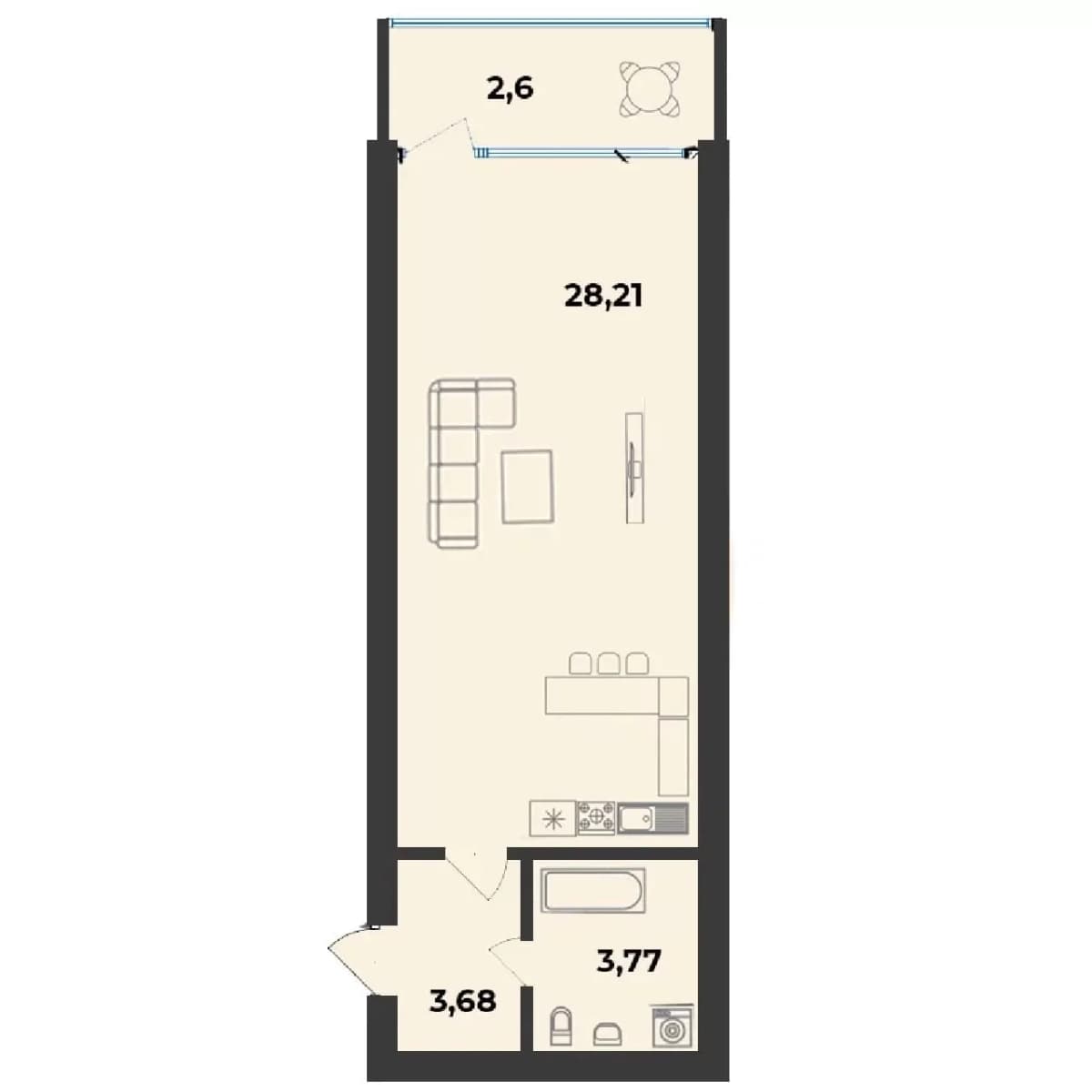 Студия 38,5 м² в ЖК «Аквамарин Парк», Севастополь