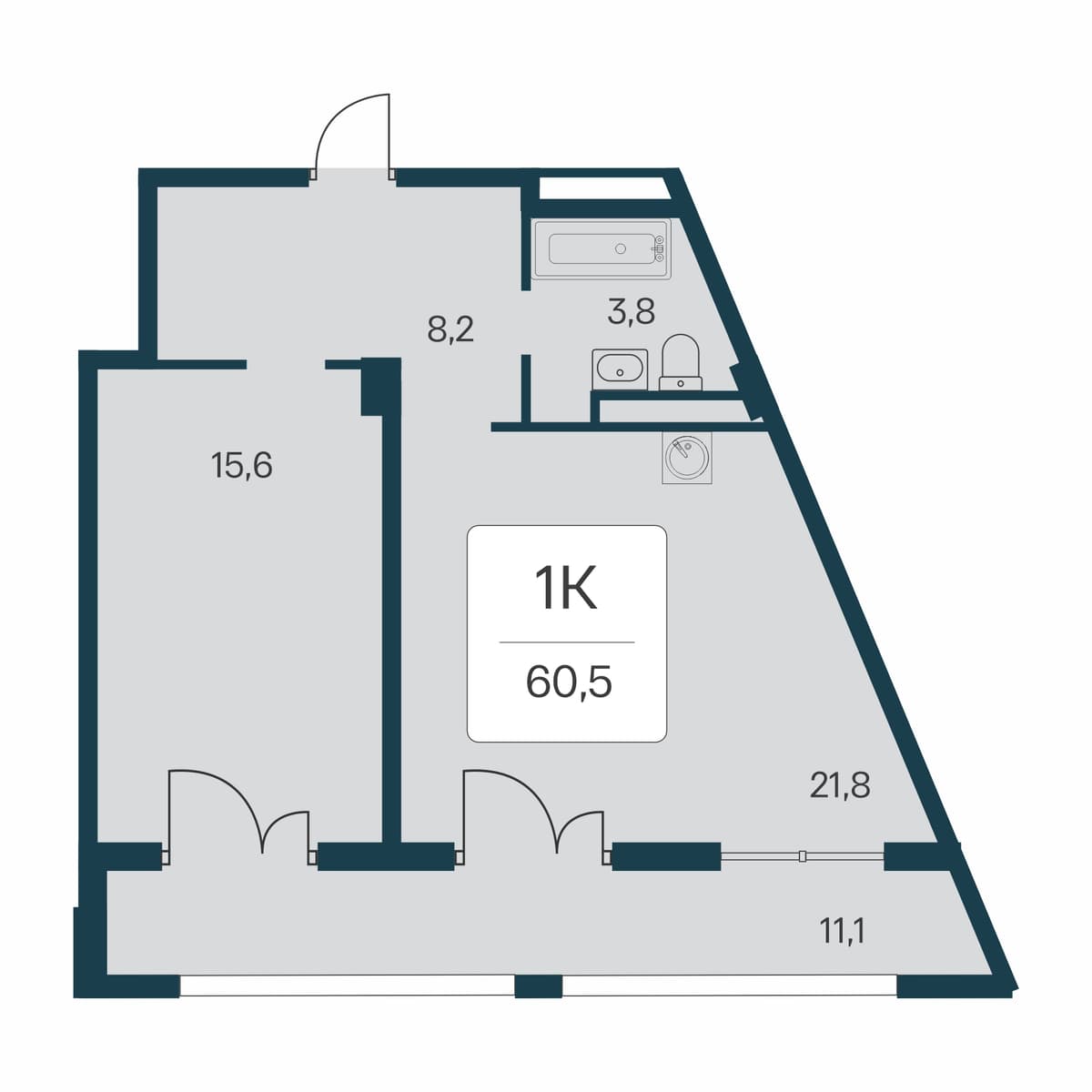 1-к, 60.5 м² · Расцветай в Массандре