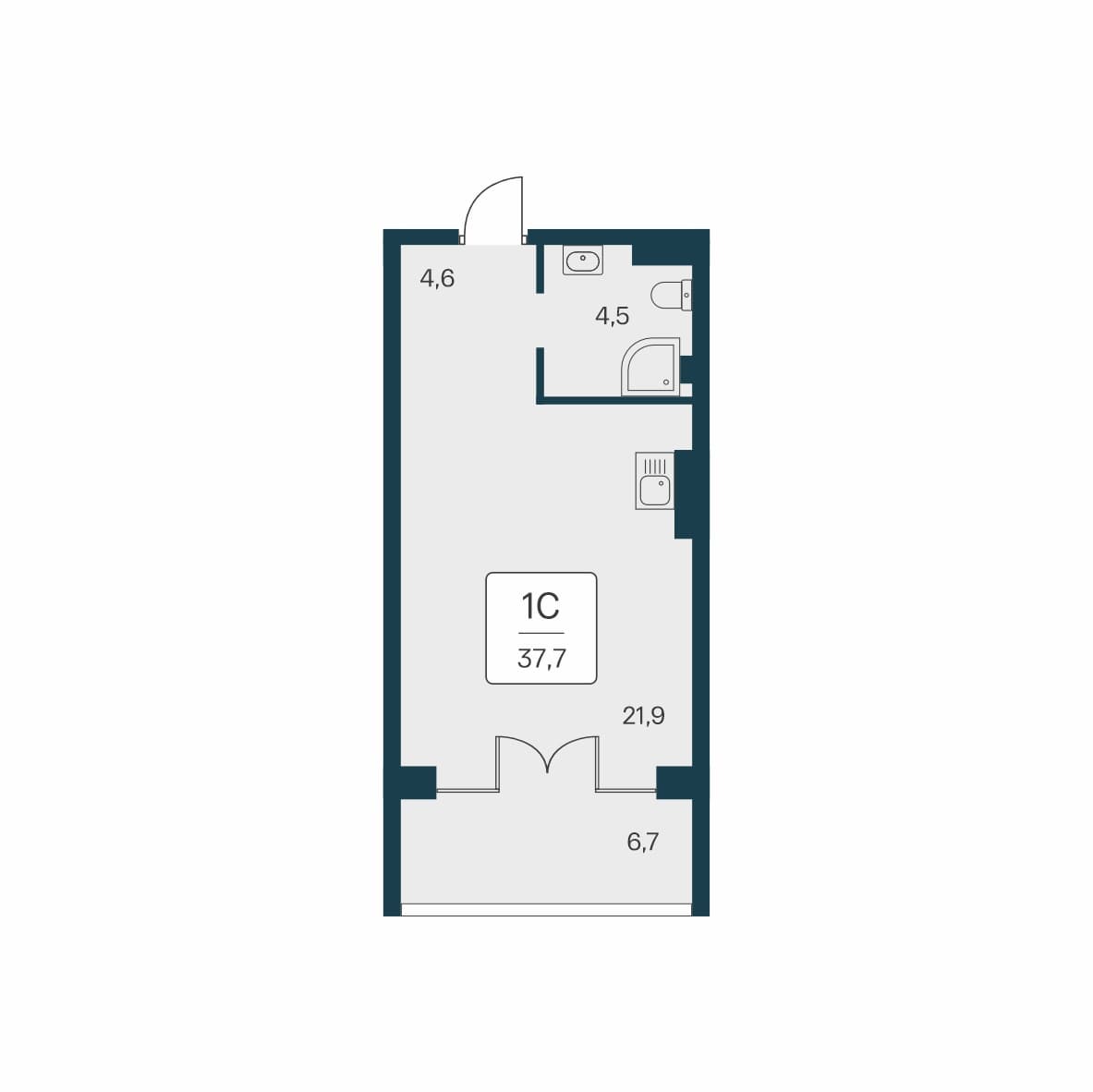 Студия, 37.7 м² · Вилла Маяк