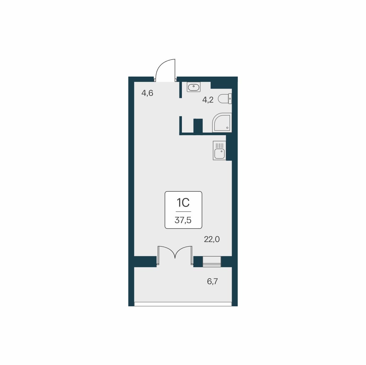 Студия, 37.5 м² · Вилла Маяк