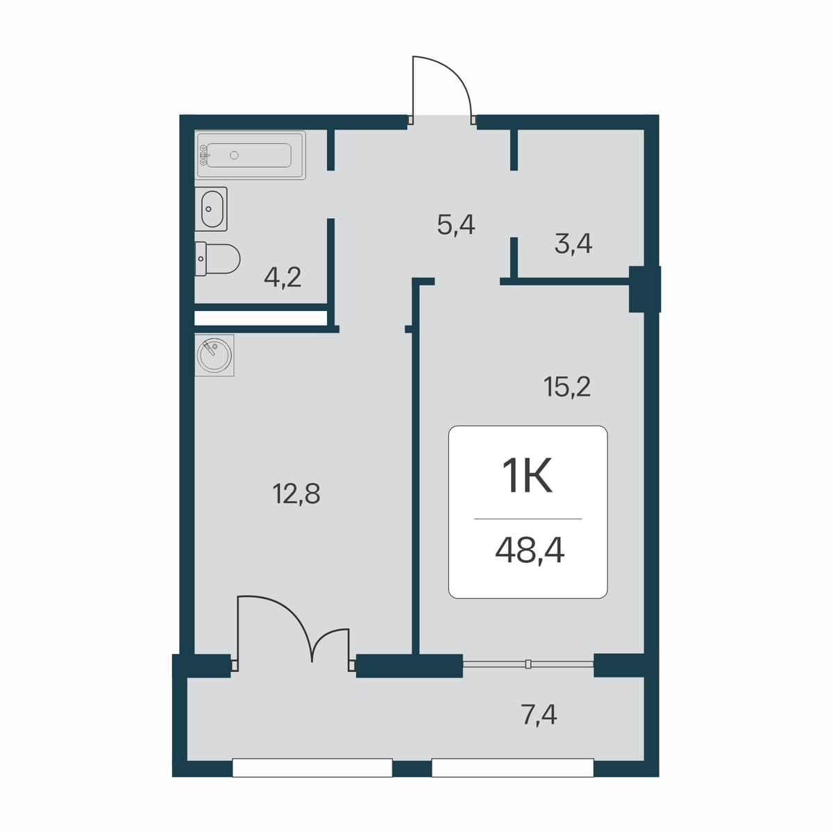 1-к, 48.4 м² · Расцветай в Массандре
