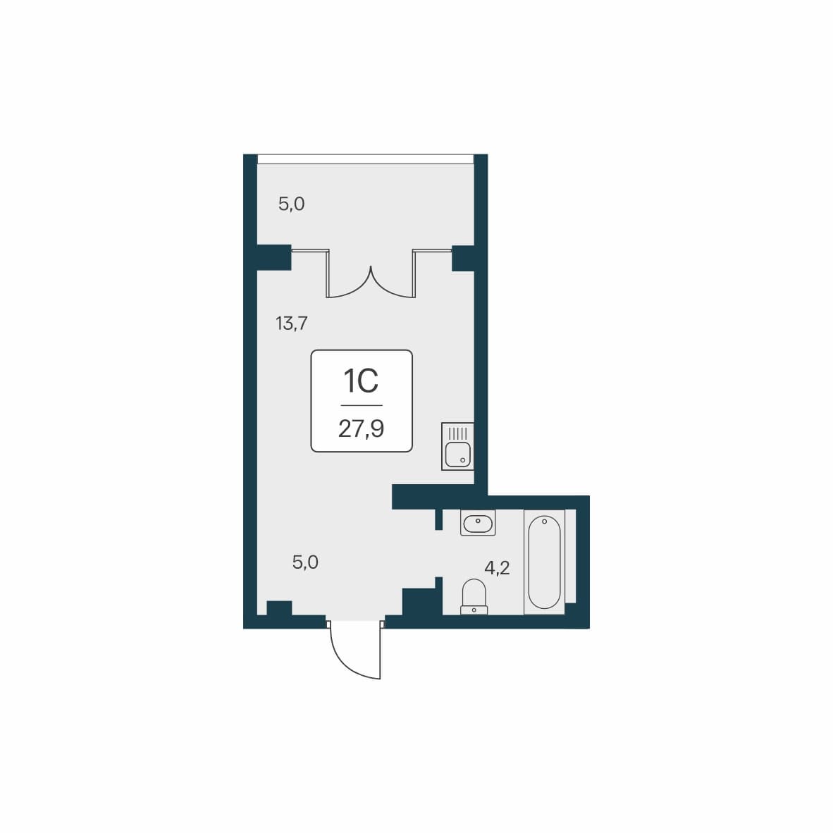 Студия, 27.9 м² · Вилла Маяк