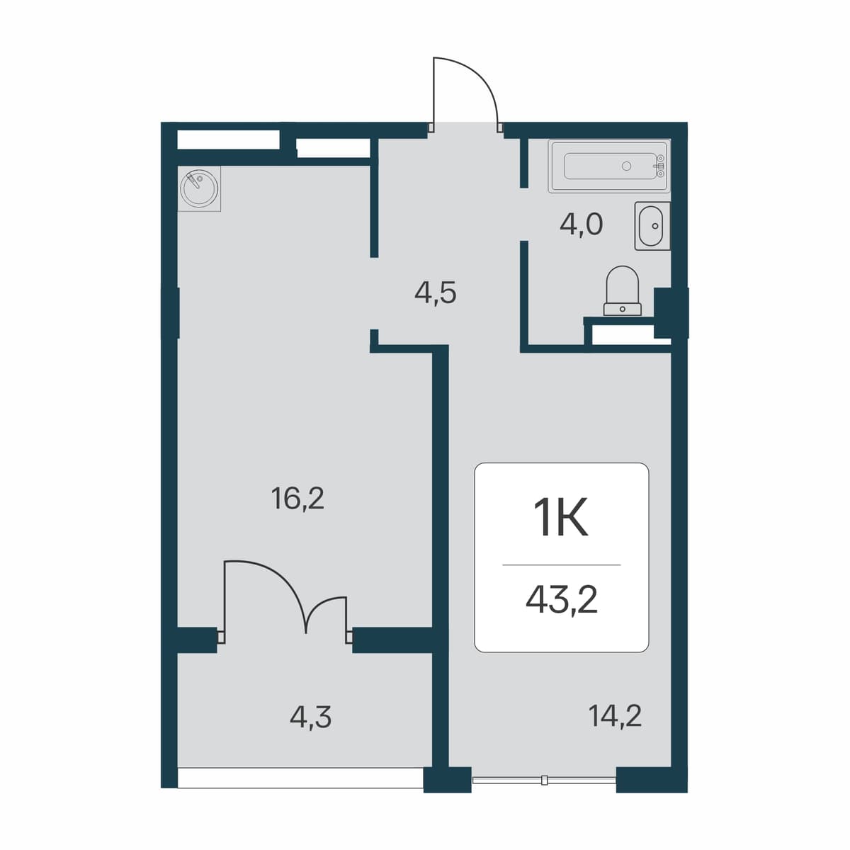 1-к, 43.2 м² · Расцветай в Массандре