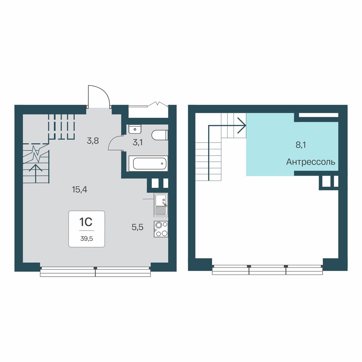 Студия, 39.5 м² · Расцветай Первоцвет
