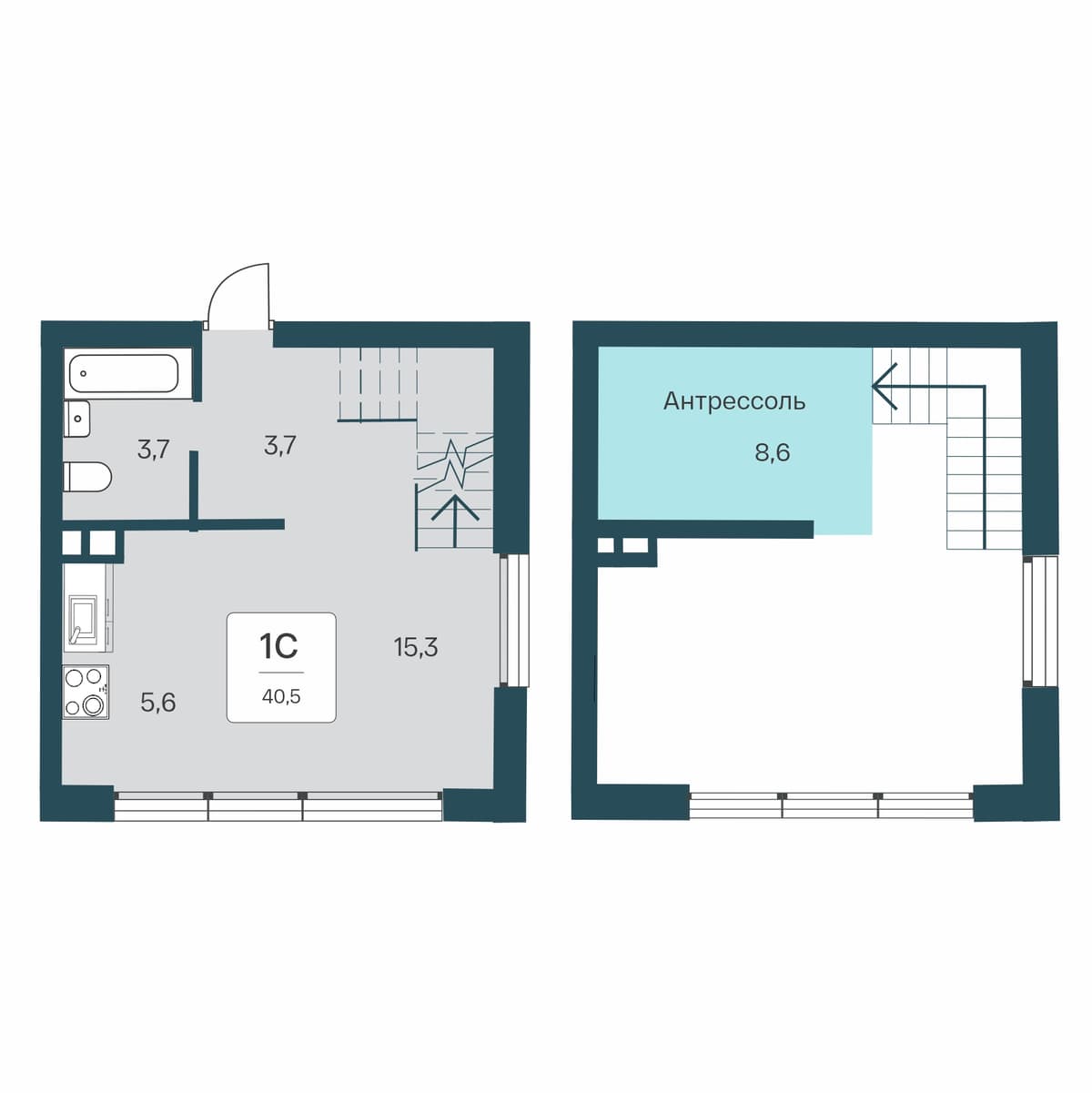 Студия, 40.5 м² · Расцветай Первоцвет
