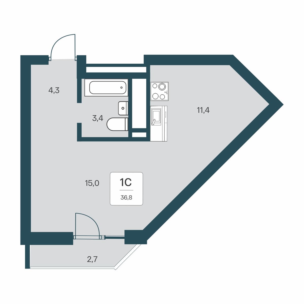 Студия, 36.8 м² · Расцветай Первоцвет