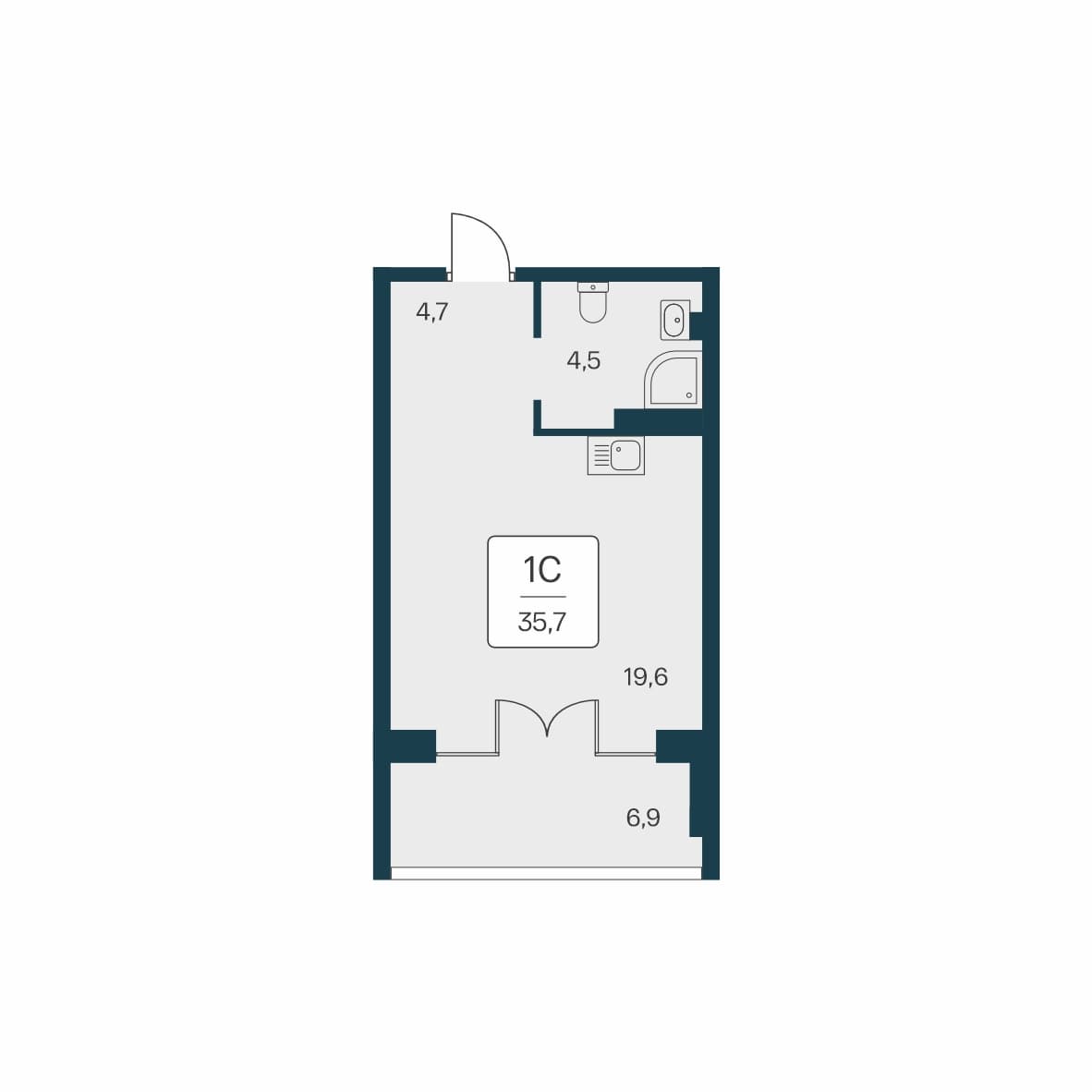 Студия, 35.7 м² · Вилла Маяк