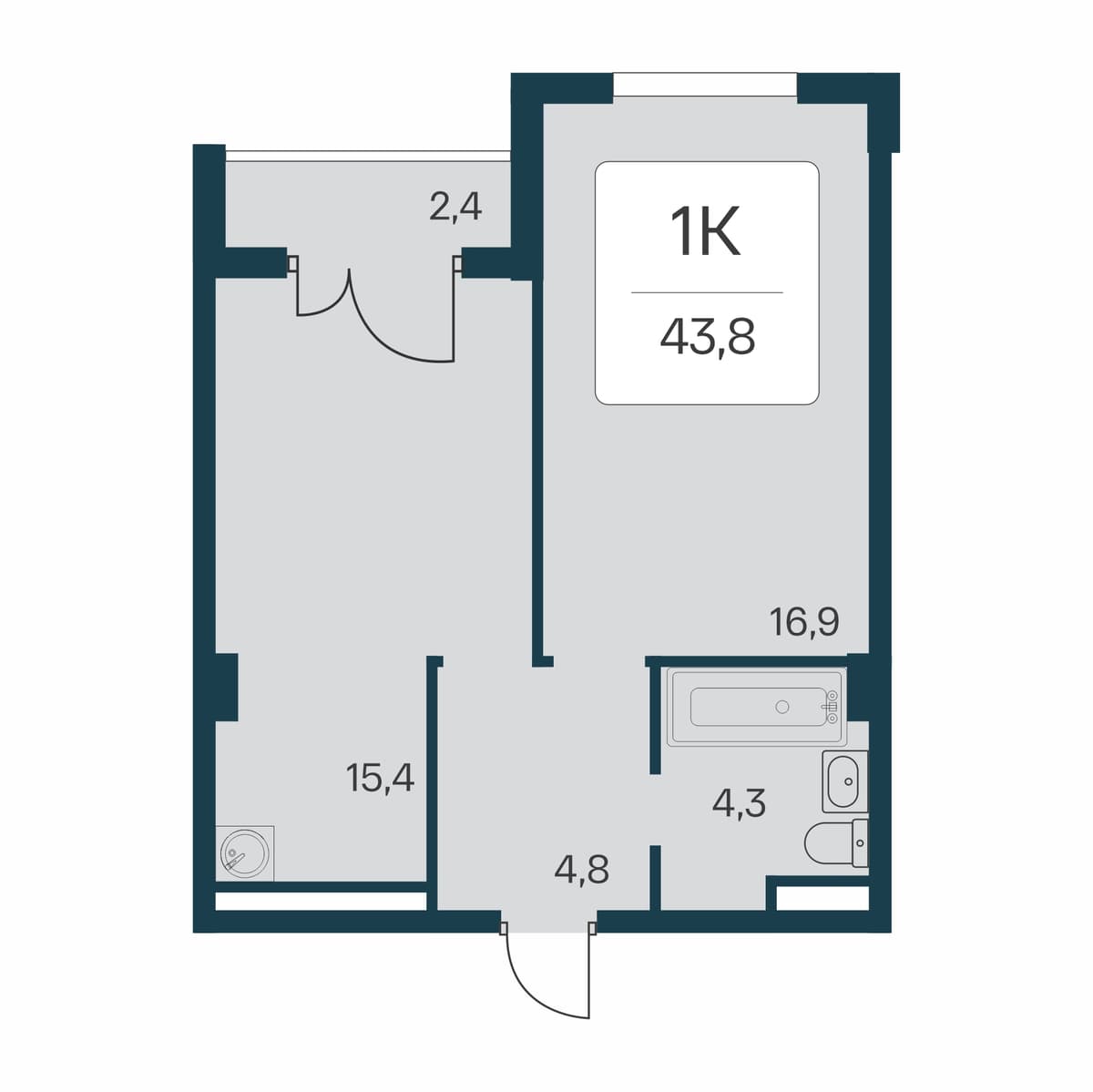 1-к, 43.8 м² · Расцветай в Массандре