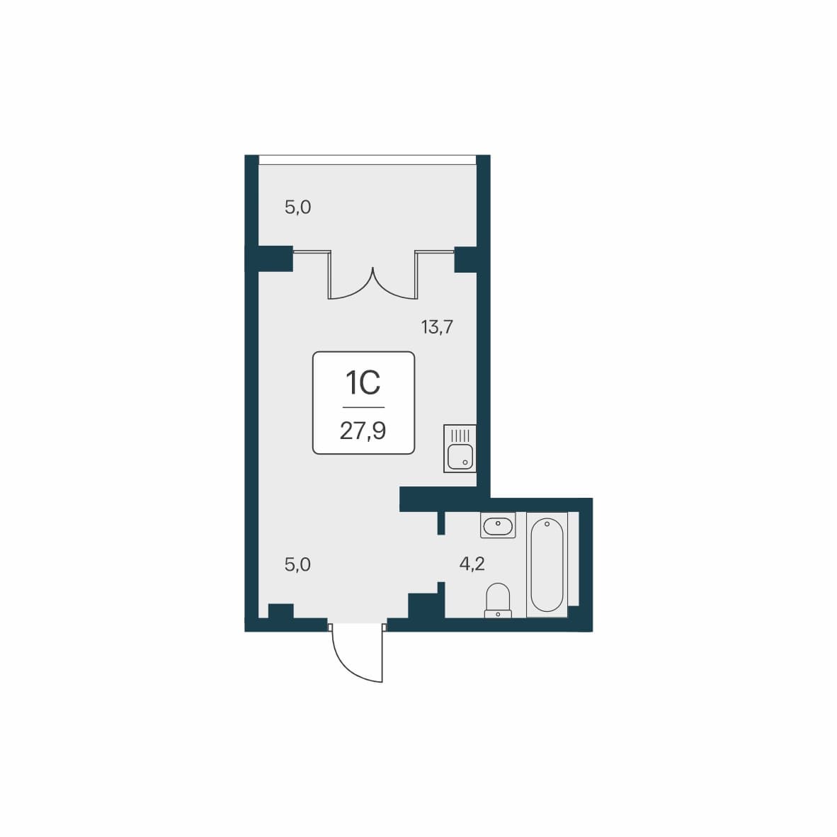 Студия, 27.9 м² · Вилла Маяк