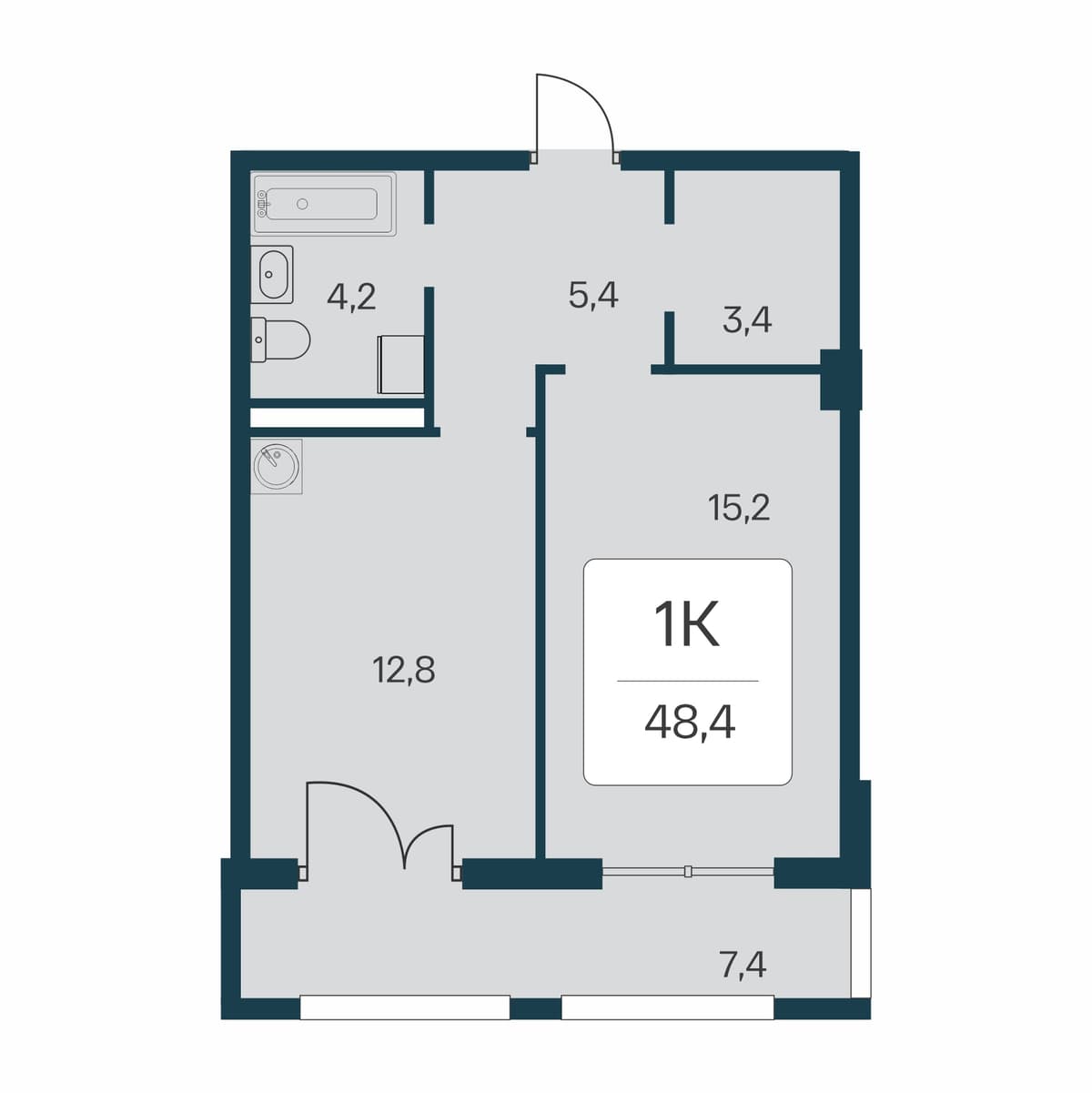 1-к, 48.4 м² · Расцветай в Массандре