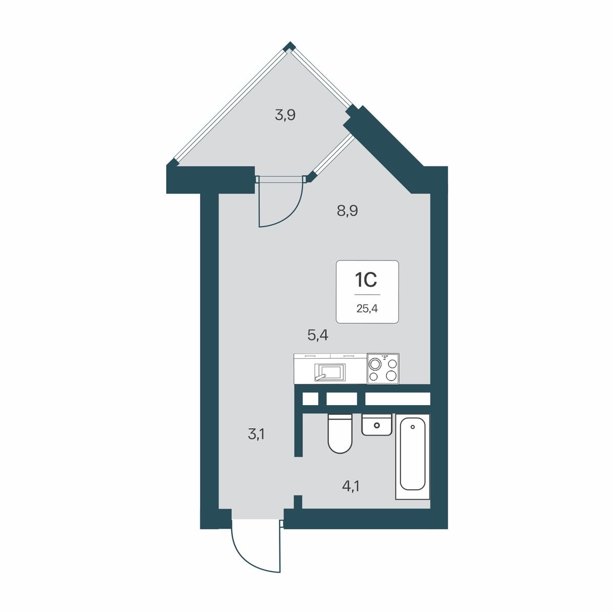 Студия, 25.4 м² · Расцветай Первоцвет
