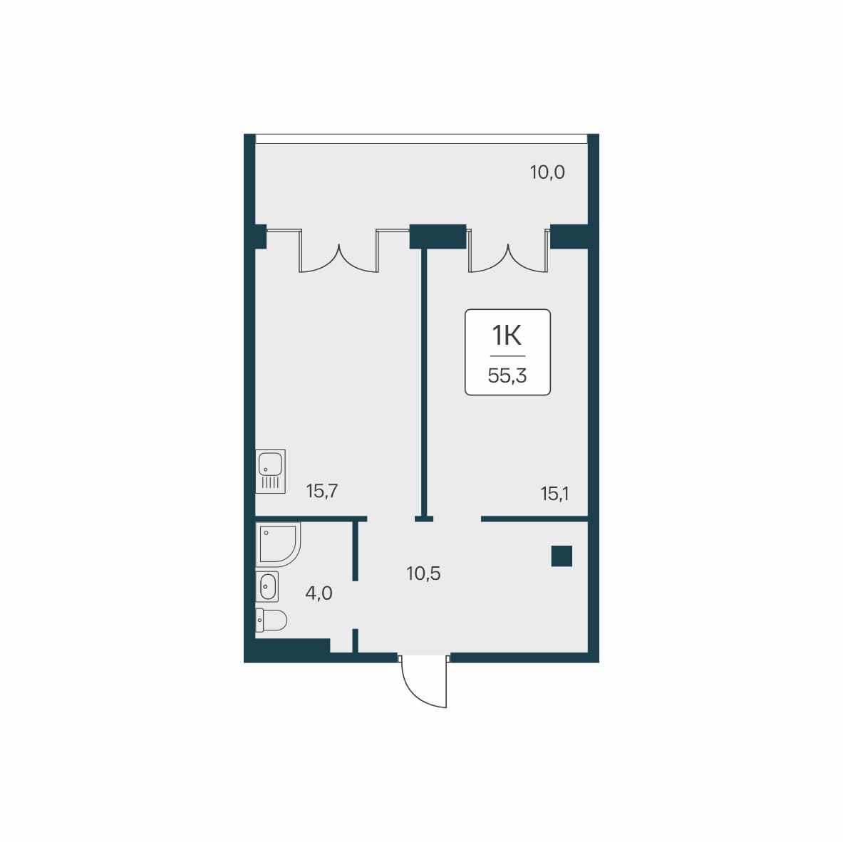 1-к, 55.3 м² · Вилла Маяк