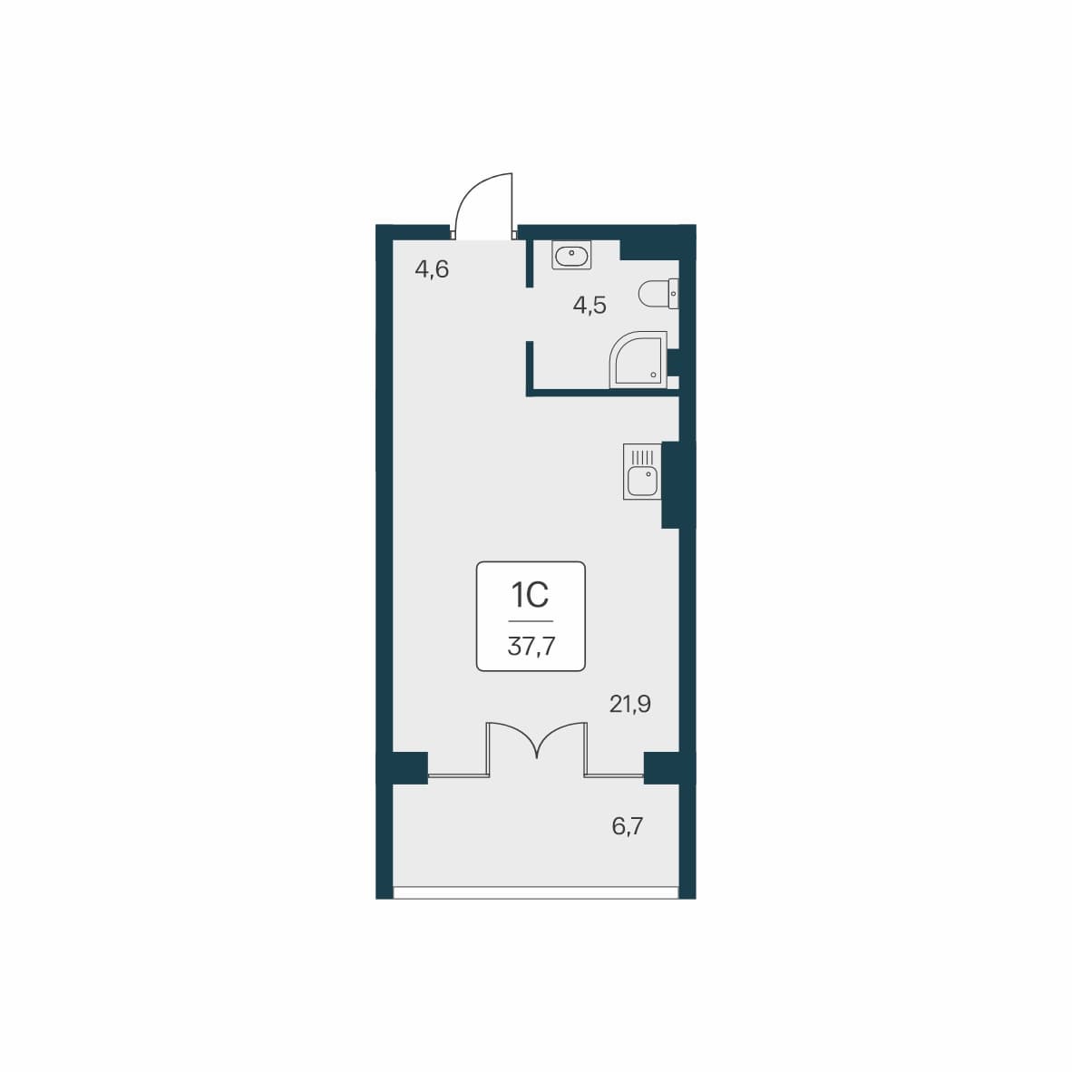 Студия, 37.7 м² · Вилла Маяк