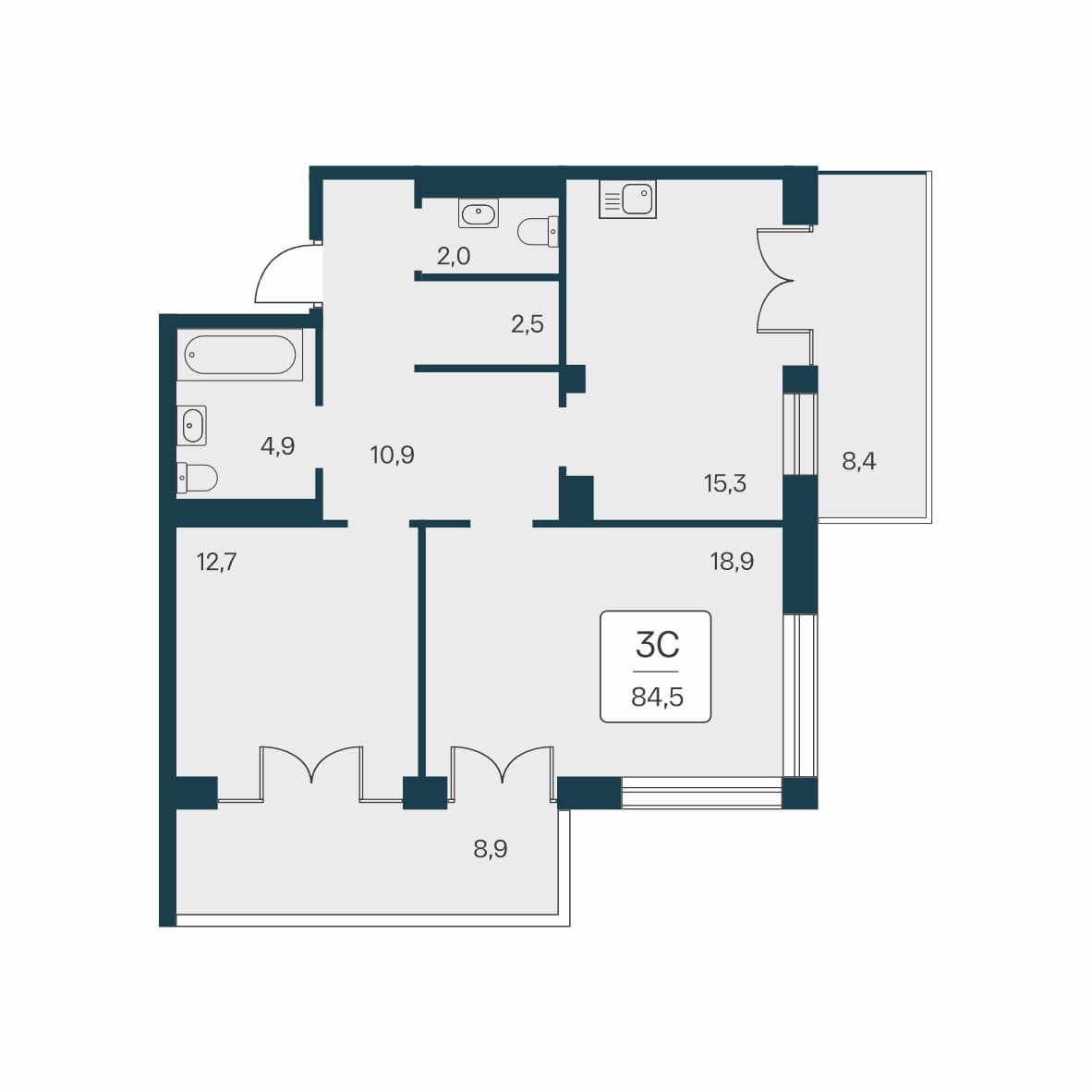 3-к, 84.5 м² · Вилла Маяк