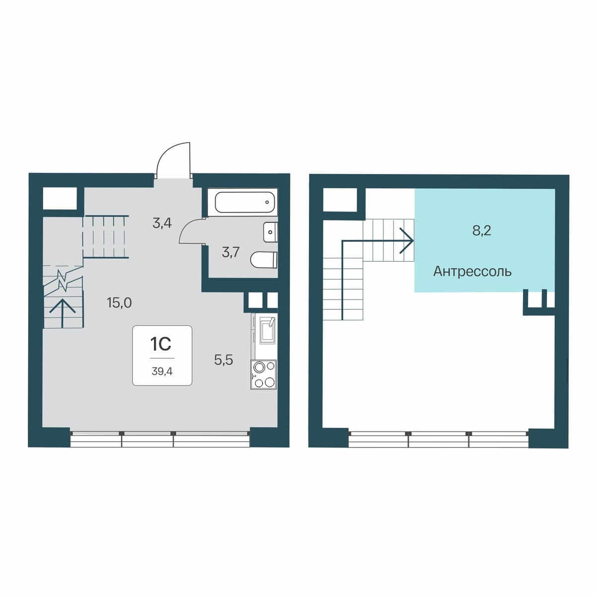 Студия, 39.4 м² · Расцветай Первоцвет