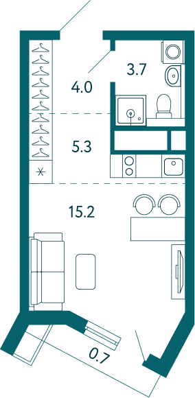 1-комн. квартира 28,9 м² в ЖК «Дом у моря», Мариуполь