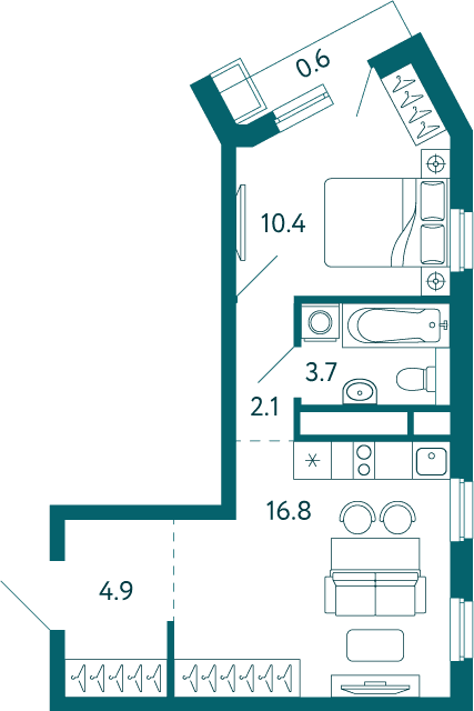 1-комн. квартира 38,5 м² в ЖК «Дом у моря», Мариуполь