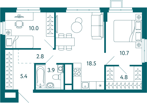 2-комн. квартира 56,1 м² в ЖК «Садовые кварталы», Мариуполь
