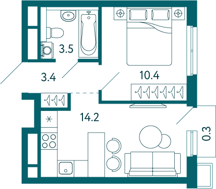 1-к, 31.8 м² · Садовые кварталы