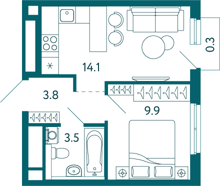 1-к, 31.6 м² · Садовые кварталы