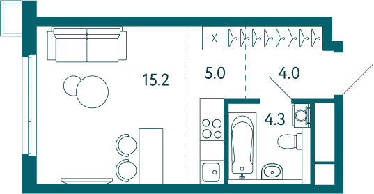Студия, 28.5 м² · Садовые кварталы