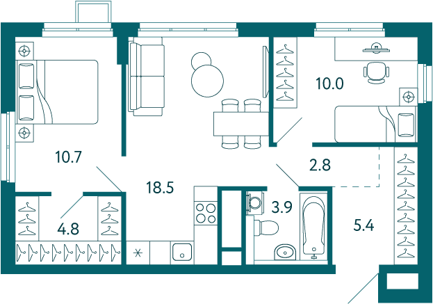 2-комн. квартира 56,1 м² в ЖК «Садовые кварталы», Мариуполь