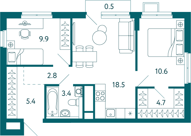 2-комн. квартира 55,8 м² в ЖК «Садовые кварталы», Мариуполь