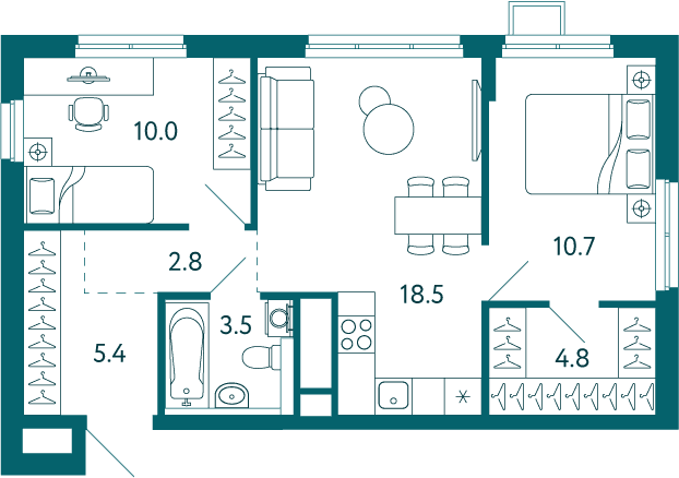 2-комн. квартира 55,7 м² в ЖК «Садовые кварталы», Мариуполь