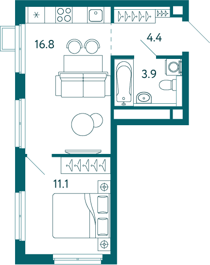 1-к, 36.2 м² · Садовые кварталы