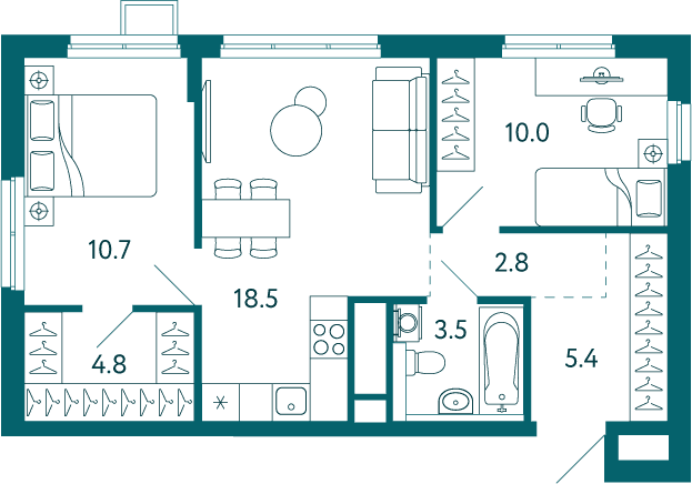 2-комн. квартира 55,7 м² в ЖК «Садовые кварталы», Мариуполь