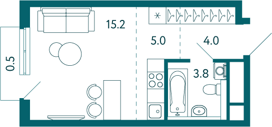 Студия, 28.5 м² · Садовые кварталы