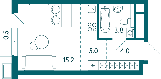 Студия, 28.5 м² · Садовые кварталы