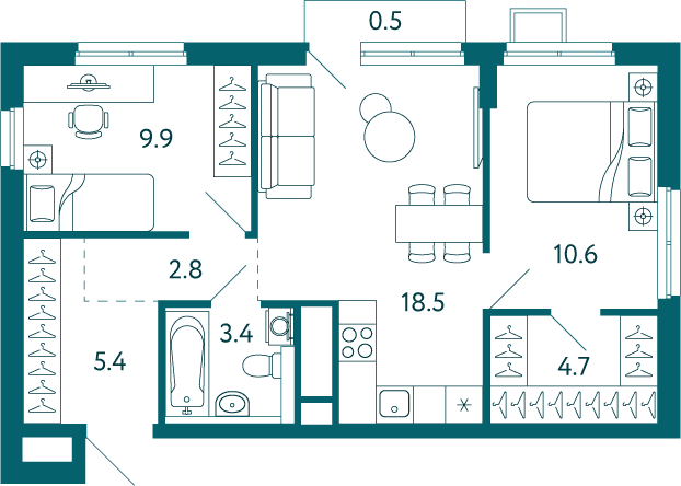 2-комн. квартира 55,8 м² в ЖК «Садовые кварталы», Мариуполь