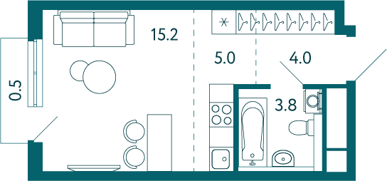 Студия, 28.5 м² · Садовые кварталы