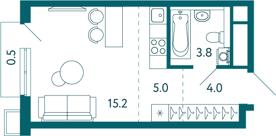 Студия, 28.5 м² · Садовые кварталы