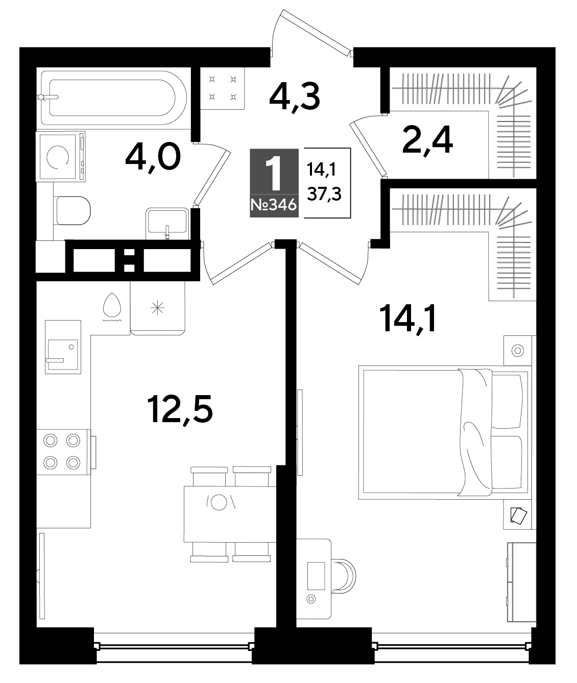 1-к, 37.3 м² · DОГМА ПАРК