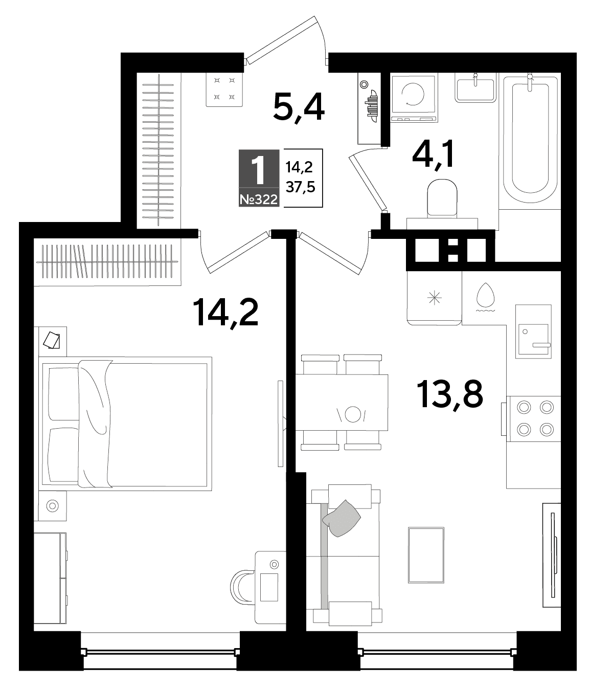 1-к, 37.5 м² · DОГМА ПАРК